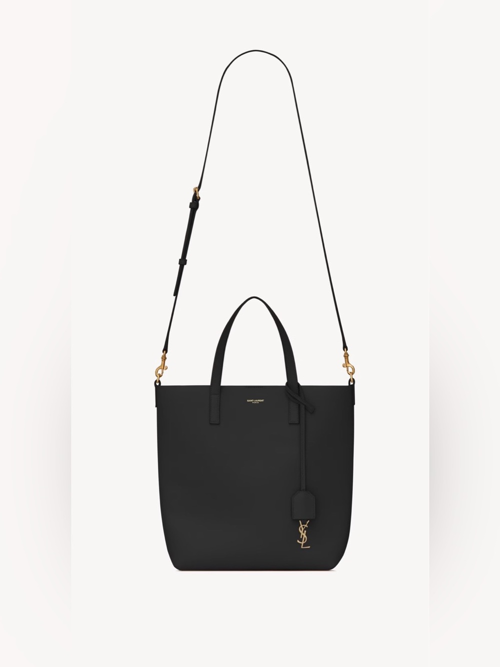 Saint Laurent Black Leather Tote with Gold-Tone YSL Charm